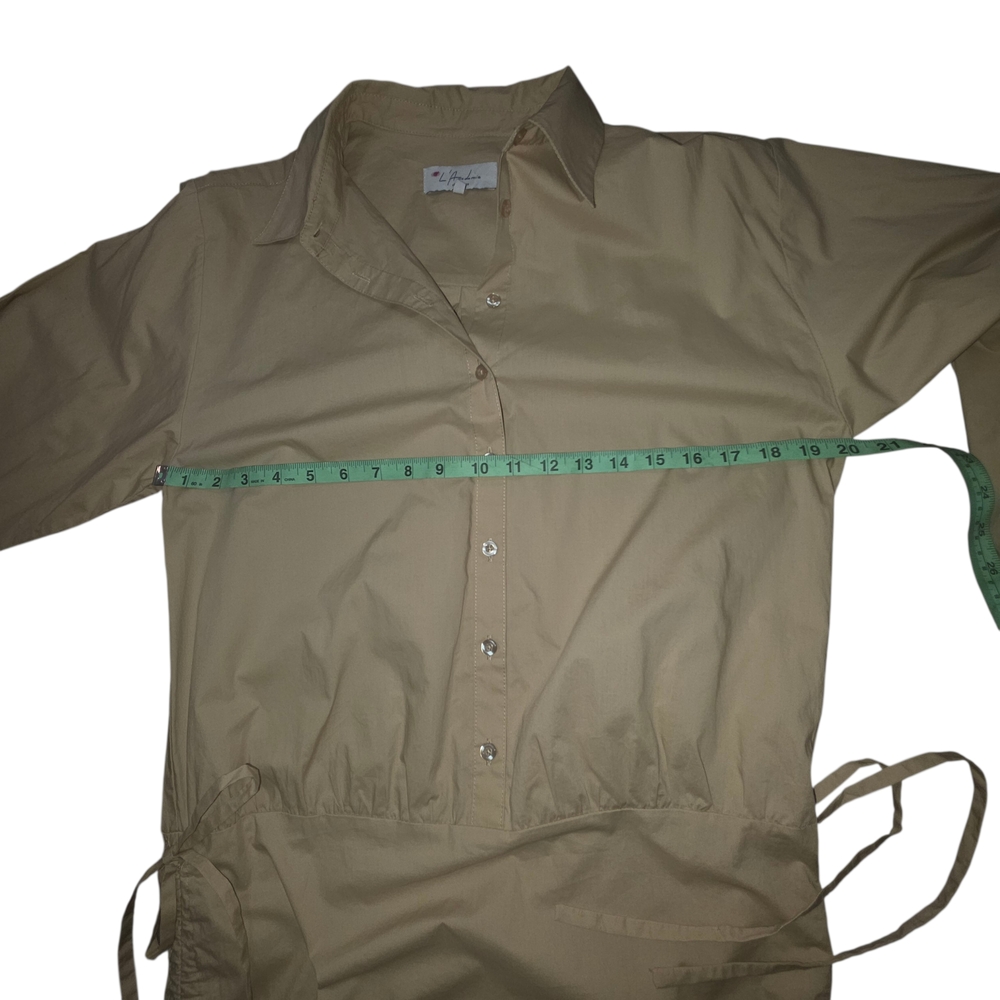 L'Academie Keem Mini Shirt Dress in Tan Drawstring Sz S - Picture 7 of 11